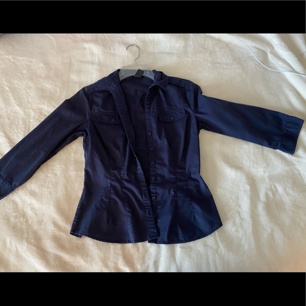 H&M navy mid sleeve button up